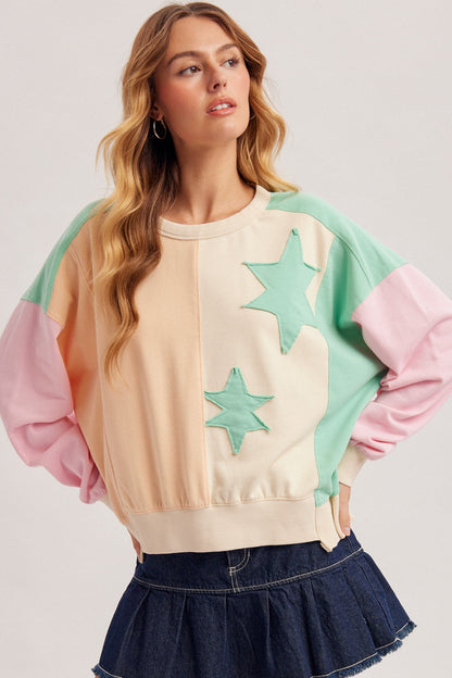 Star-Patched Color Block Top
