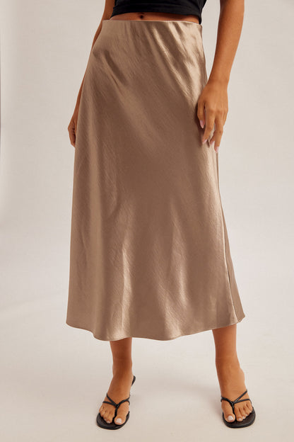 Deep Champagne Satin Skirt