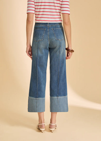 Olivia Wide Cuffed Ankle Denim- Medium Wash