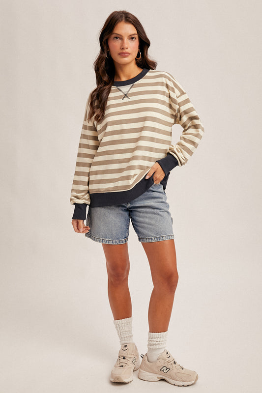 Olive & Navy Stripe Crewneck Sweatshirt