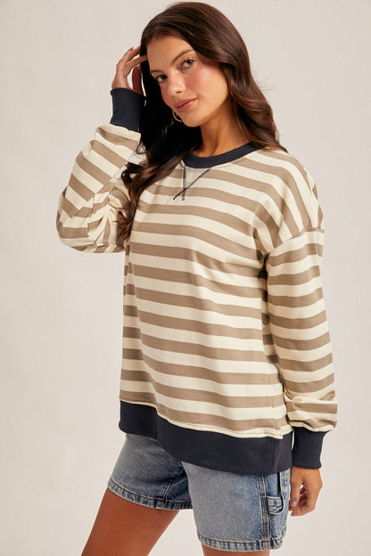 Olive & Navy Stripe Crewneck Sweatshirt