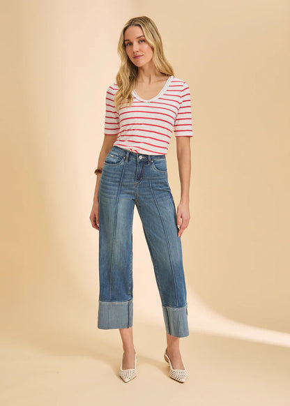 Olivia Wide Cuffed Ankle Denim- Medium Wash
