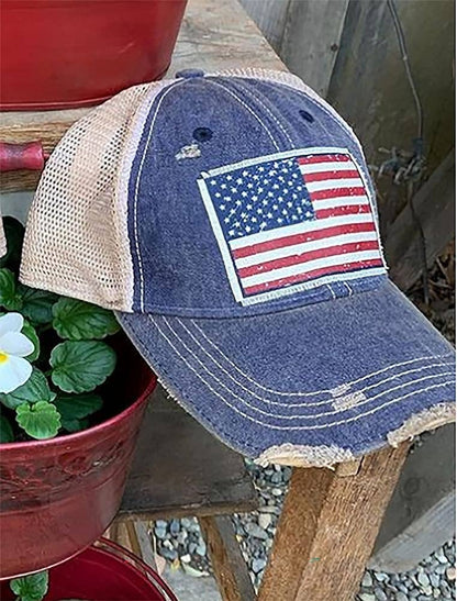 American Flag USA Distressed Trucker Hat Baseball Cap