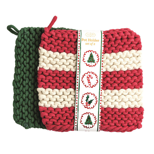 Red Stripe Pot Holder Set