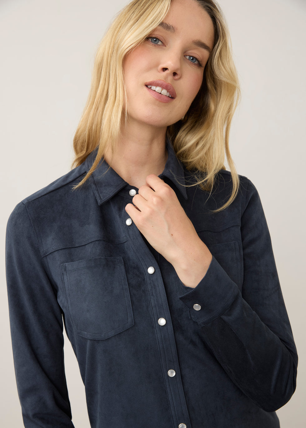 Long Sleeve Suede Shirt, Blueberry