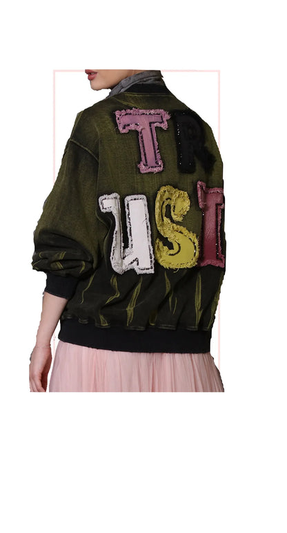 "TRUST" Varsity Patch Bomber Jacket