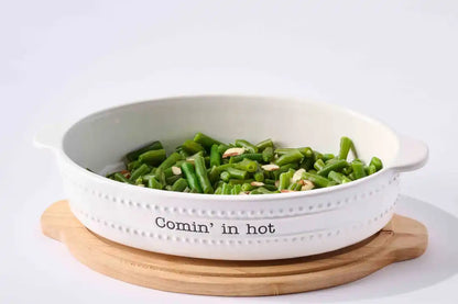 HOT STUFF CERAMIC BAKER & TRIVET SET