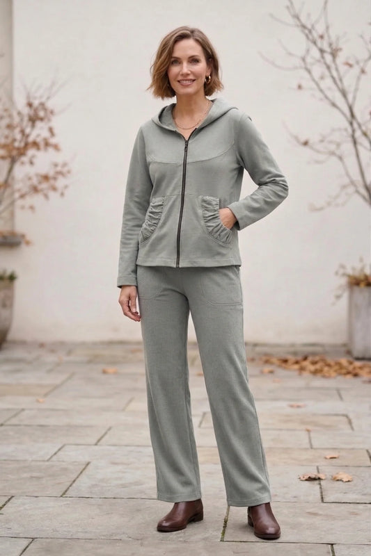 Ruched Zip Hoodie Grey