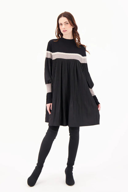 Pleated Tunic Dress Black