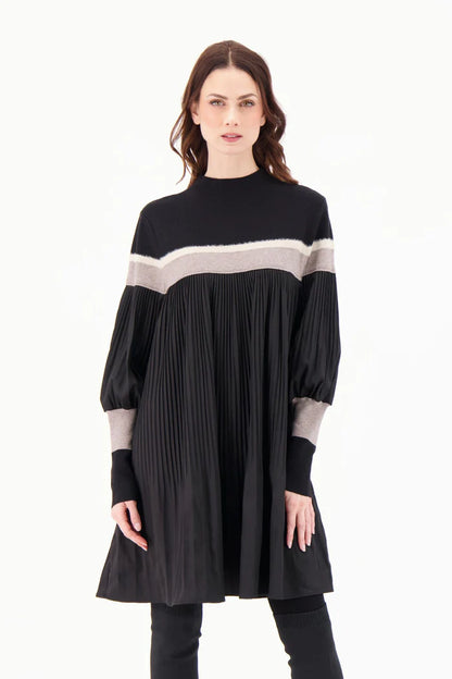 Pleated Tunic Dress Black