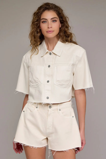 Ecru Wash Boxy Cropped Shirt