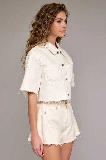 Ecru Wash Boxy Cropped Shirt