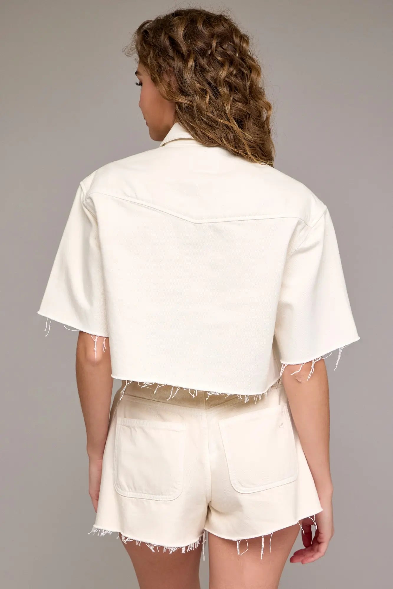 Ecru Wash Boxy Cropped Shirt