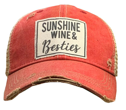 "Sunshine Wine & Besties" Distressed Trucker Cap
