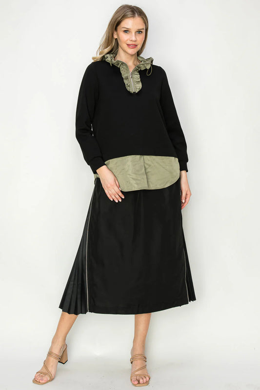 Jelani Skirt with Pleated Zipper Sides Black