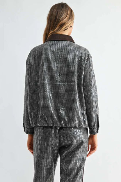 Jezel Sequin Plaid Zip-Up Jacket