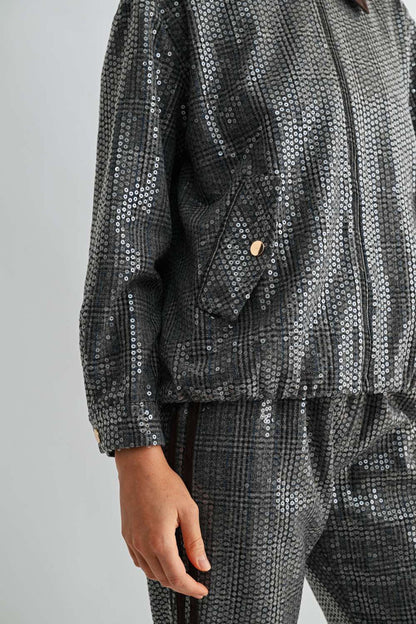 Jezel Sequin Plaid Zip-Up Jacket