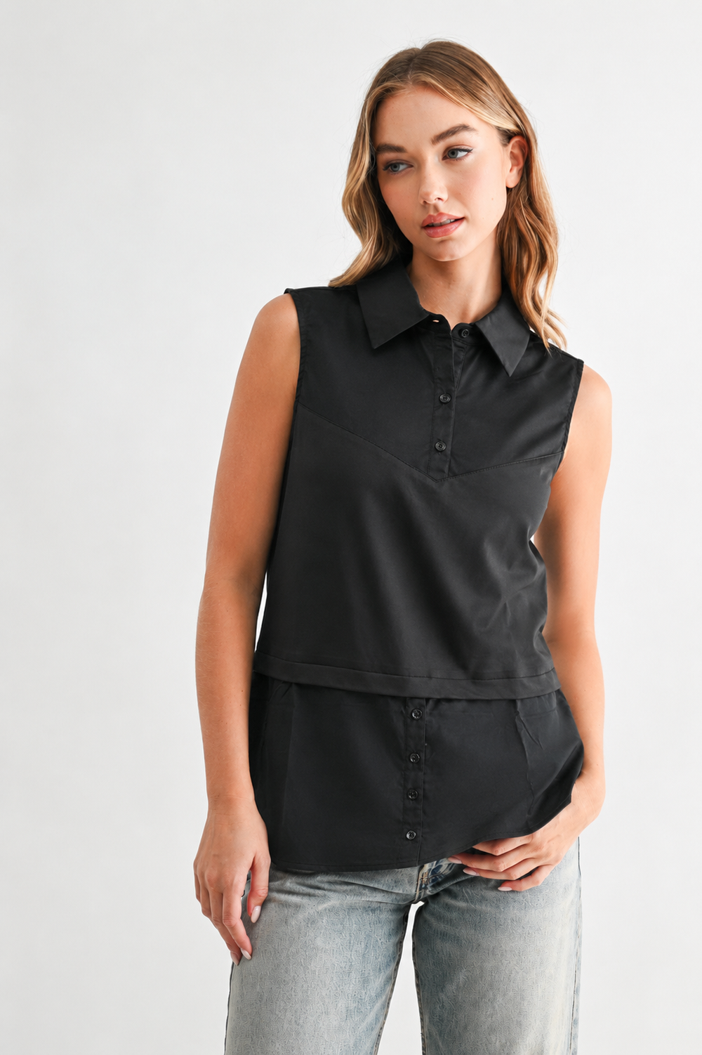 Caroline Sleeveless Collar Top and Extender Black