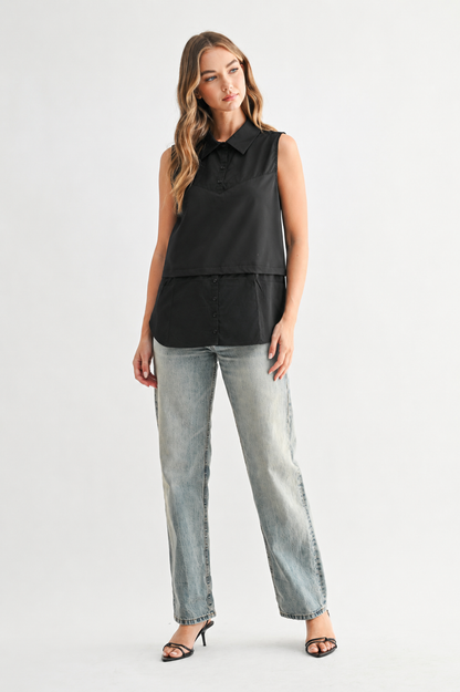 Caroline Sleeveless Collar Top and Extender Black