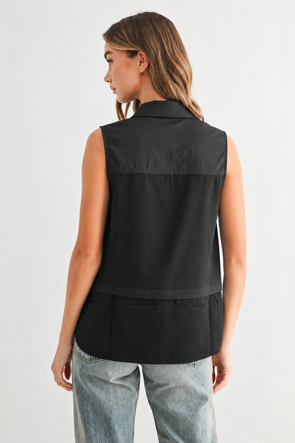 Caroline Sleeveless Collar Top and Extender Black