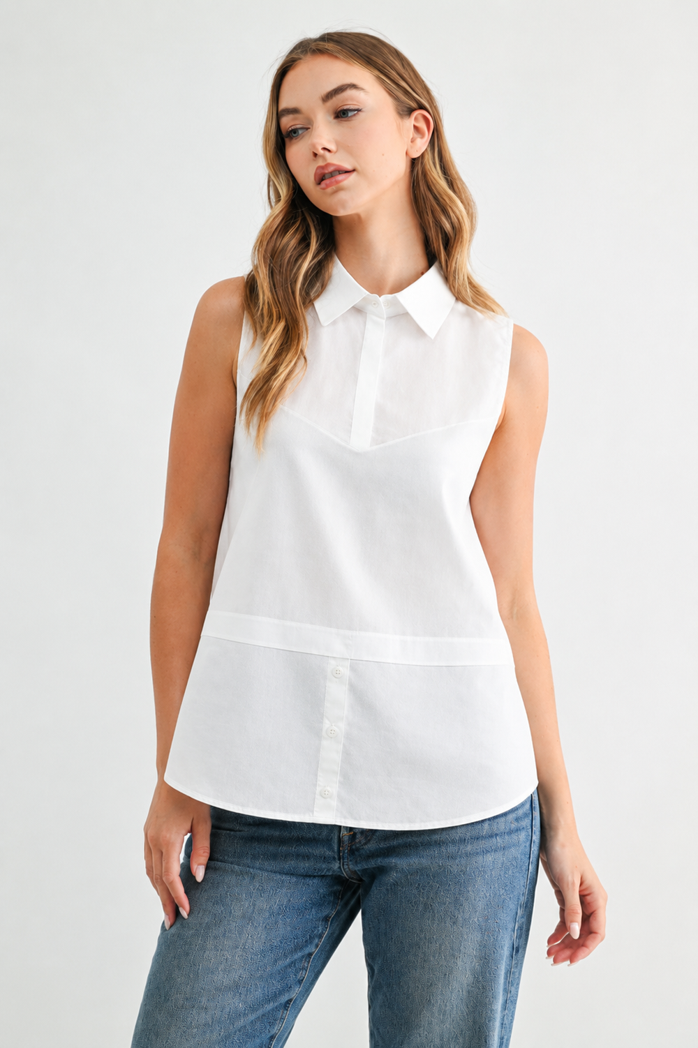 Caroline Sleeveless Collar Top and Extender White
