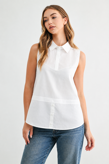 Caroline Sleeveless Collar Top and Extender White