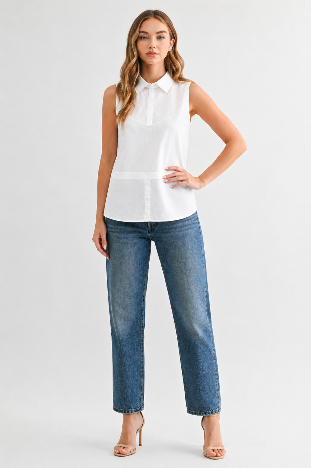 Caroline Sleeveless Collar Top and Extender White