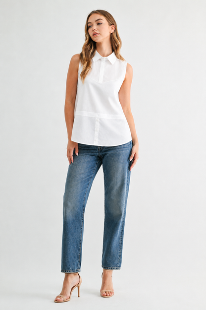 Caroline Sleeveless Collar Top and Extender White