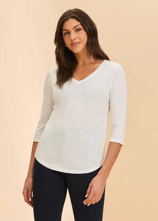 3/4 Sleeve V-Neck Top- White