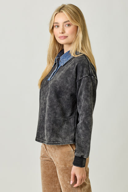 Denim and Black Wash Polo Shirt
