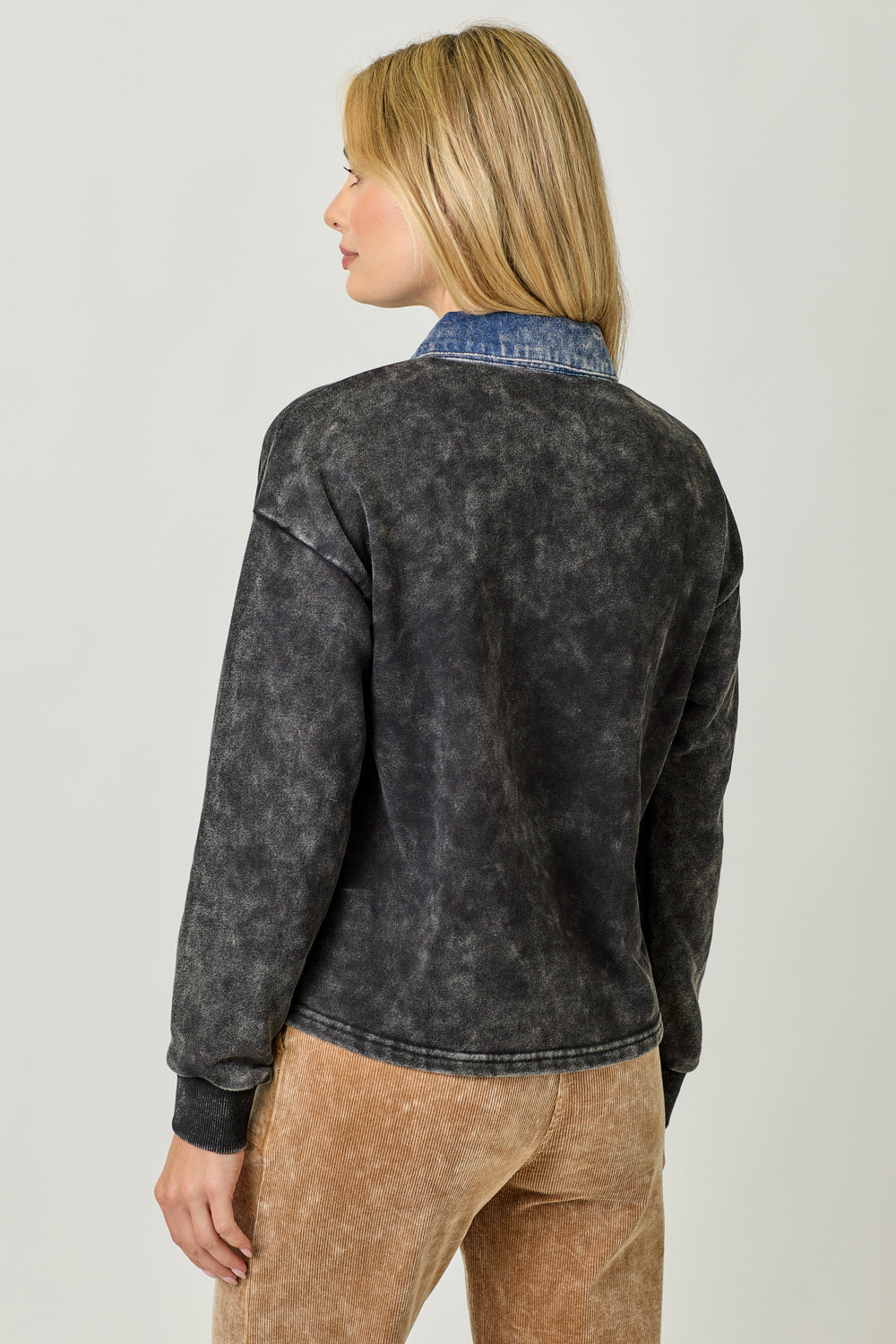 Denim and Black Wash Polo Shirt