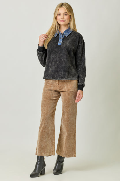 Denim and Black Wash Polo Shirt