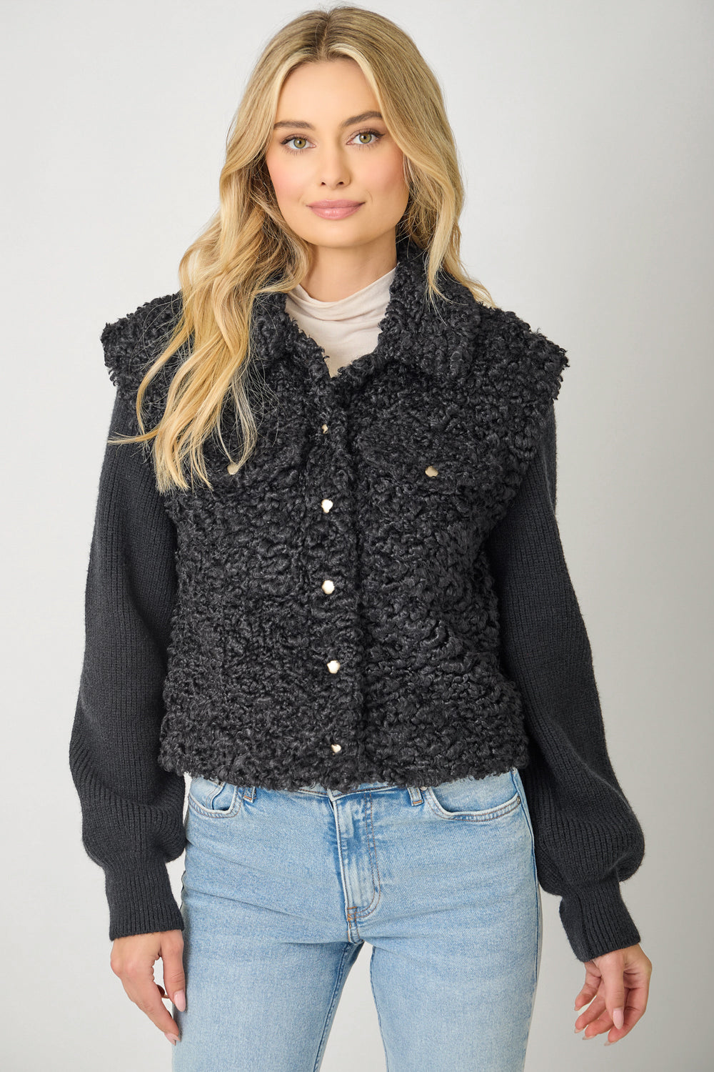 MIXED MEDIA SWEATER JACKET