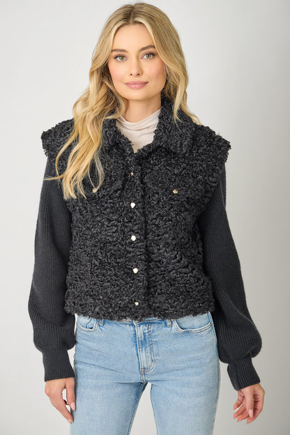 MIXED MEDIA SWEATER JACKET