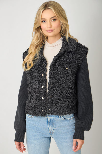 MIXED MEDIA SWEATER JACKET