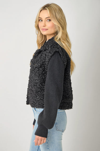 MIXED MEDIA SWEATER JACKET