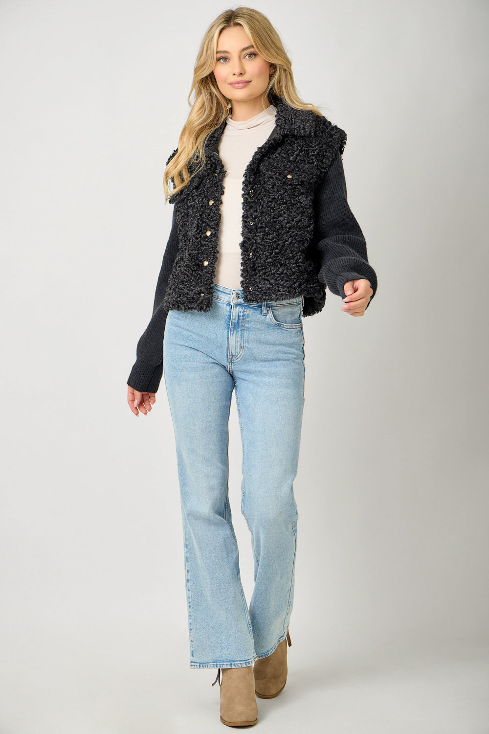 MIXED MEDIA SWEATER JACKET