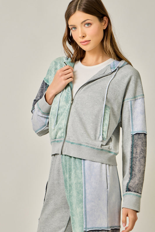 Vintage Colorblock Zip Hoodie
