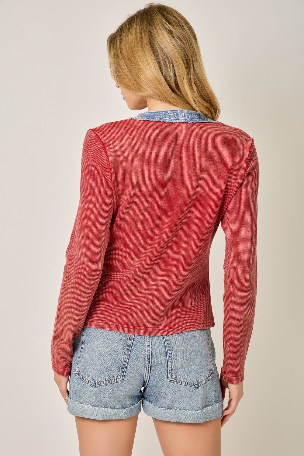 Denim Mixed Henley Washed Red