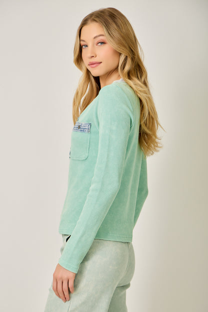 Denim Mixed Henley Washed Sage Mint