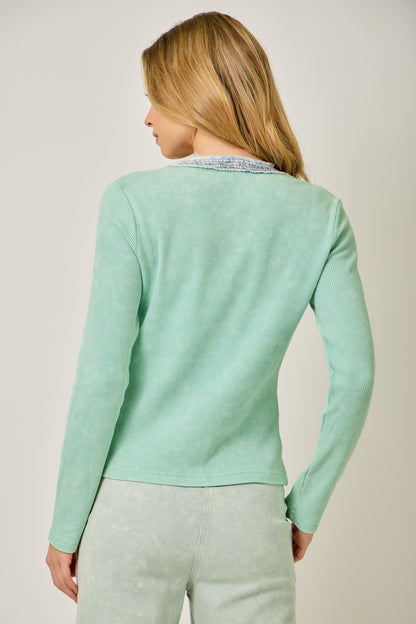 Denim Mixed Henley Washed Sage Mint