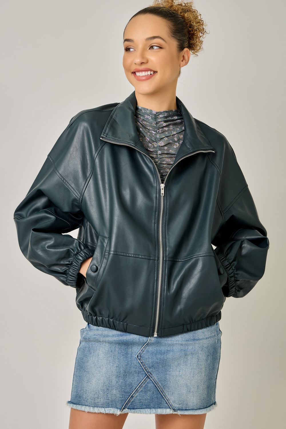 Oversized Faux Leather Jacket Deep Emerald