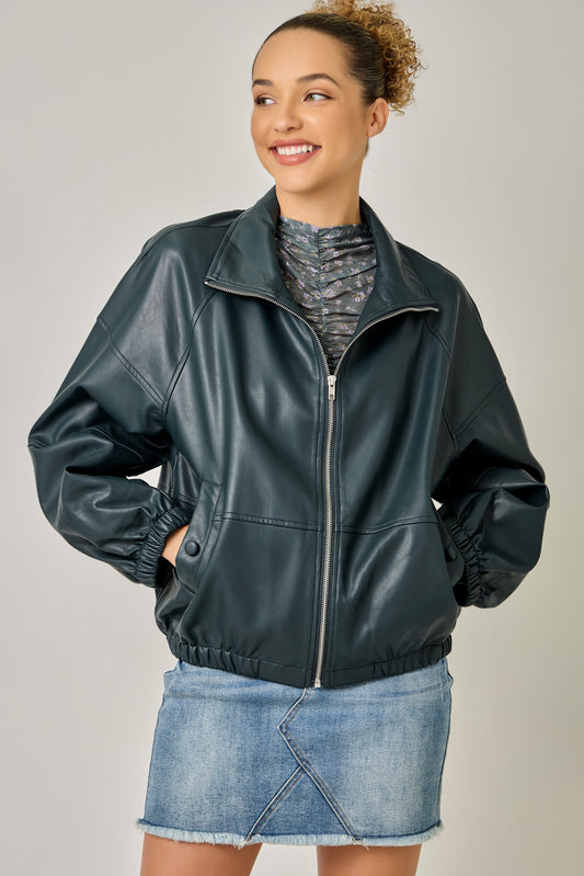 Oversized Faux Leather Jacket Deep Emerald