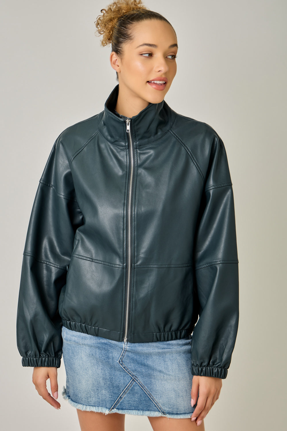 Oversized Faux Leather Jacket Deep Emerald