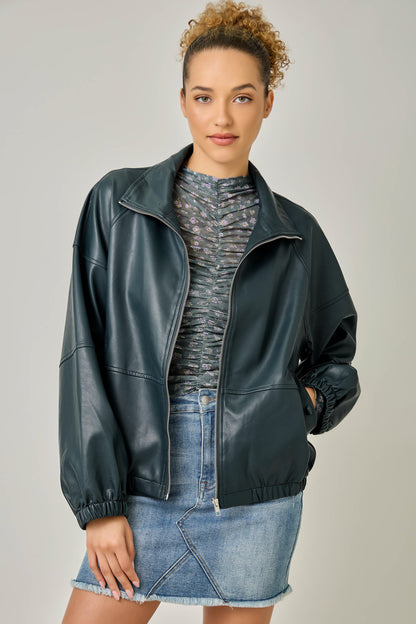 Oversized Faux Leather Jacket Deep Emerald