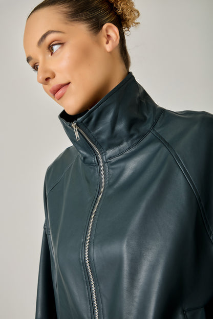 Oversized Faux Leather Jacket Deep Emerald