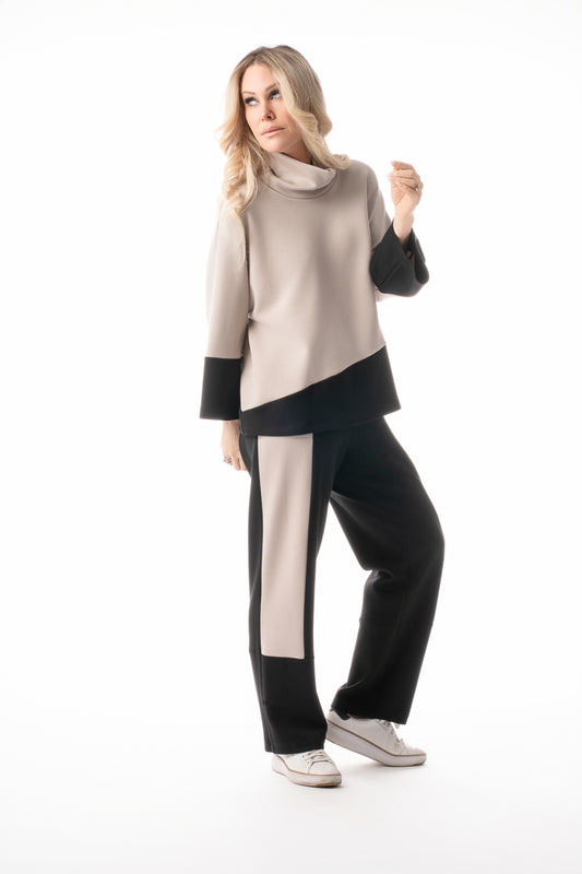Colorblock Cowl-Neck Top