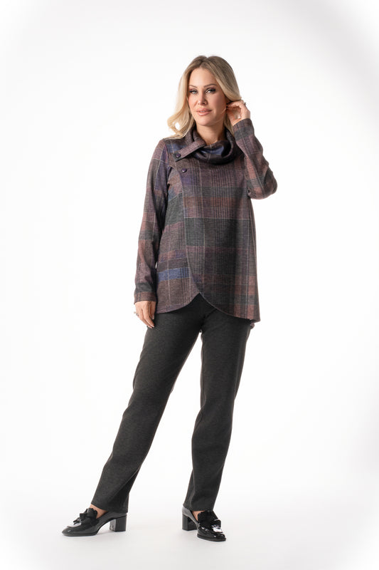 Plaid Cowl-Neck Tunic