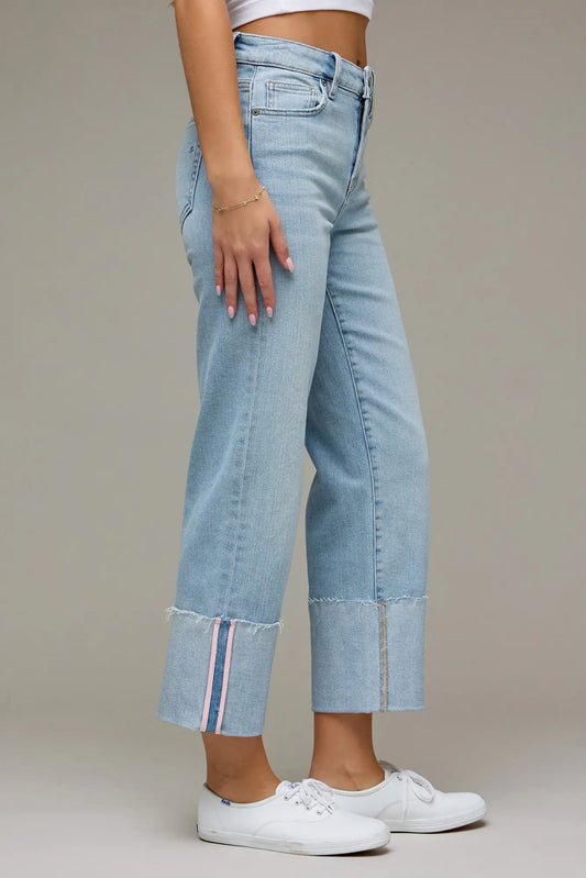 [ELLA] CROPPED PINK TAPE CUFFED CLASSIC STRAIGHT