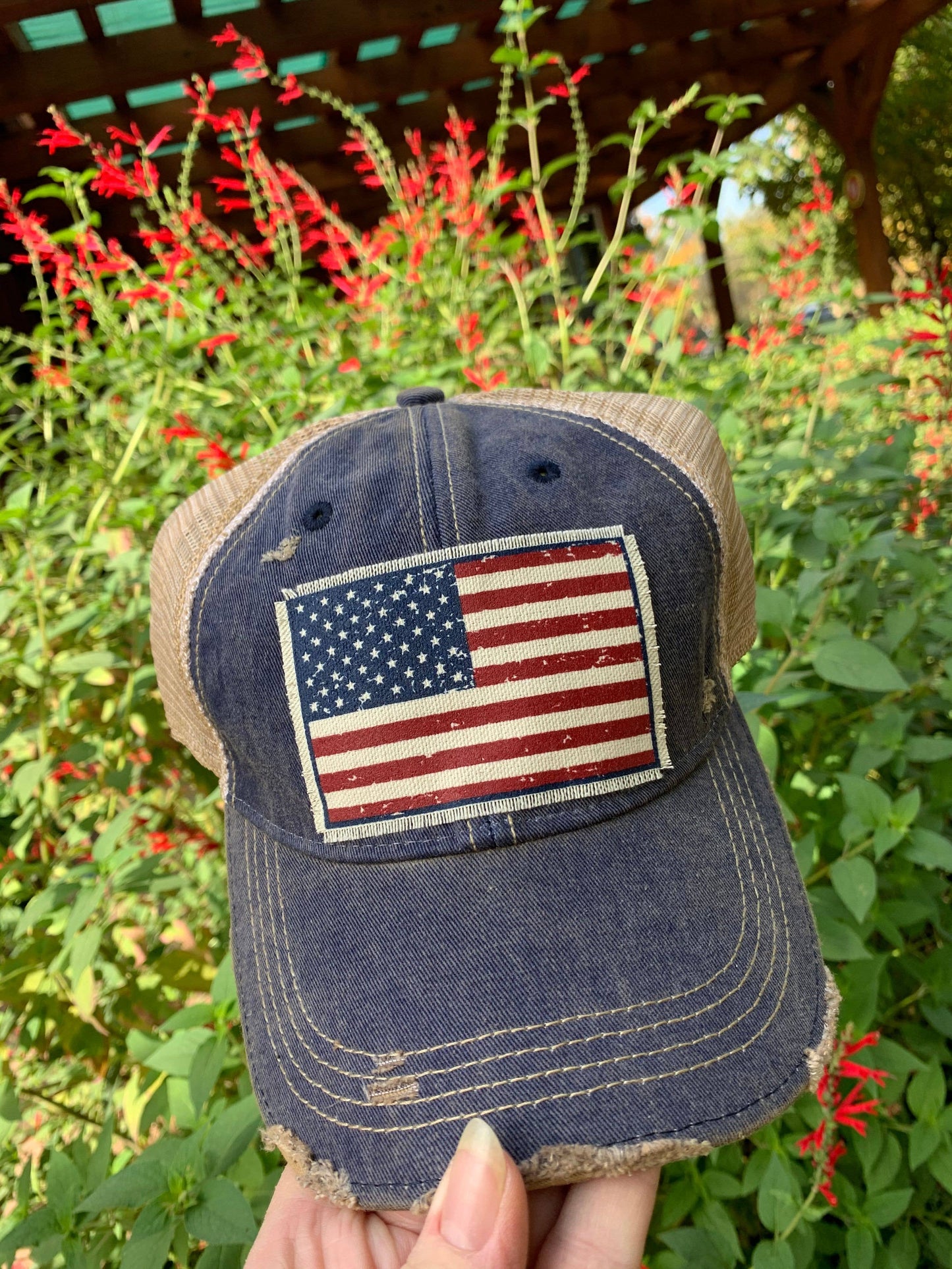 American Flag USA Distressed Trucker Hat Baseball Cap